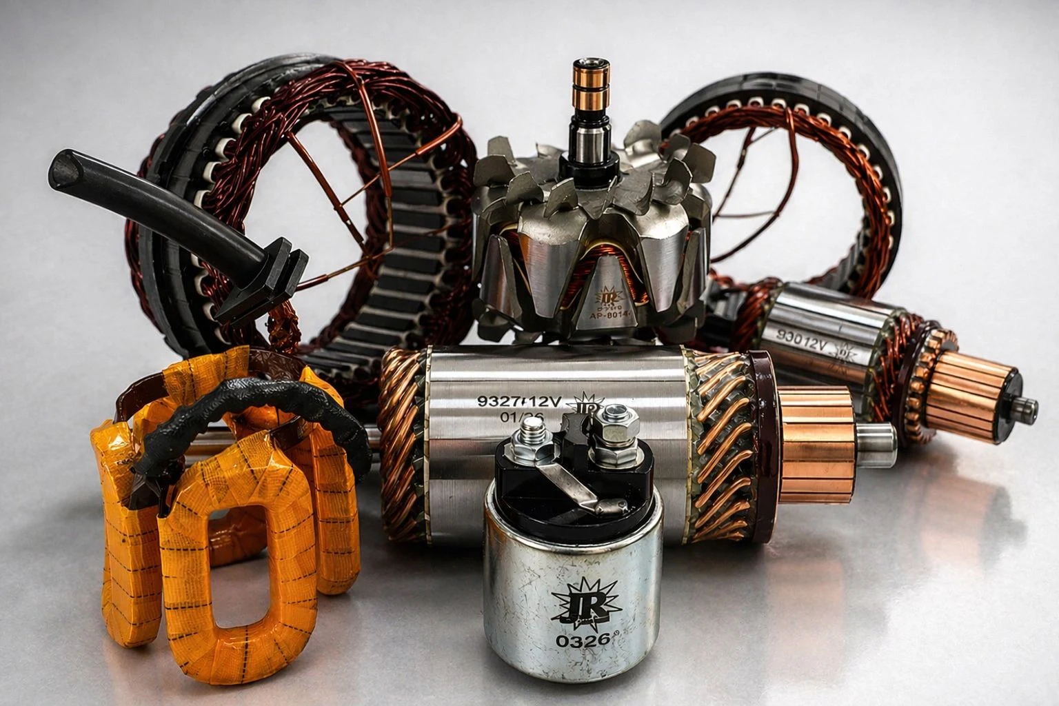 Componentes elétricos de motores de partida e alternadores - rotores, escovas e induzidos de alta qualidade